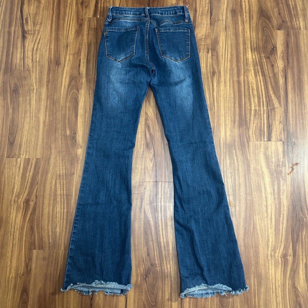 Wishlist Jeans Medium Wash Flare Leg Raw Frayed Hem Denim Blue Size 3